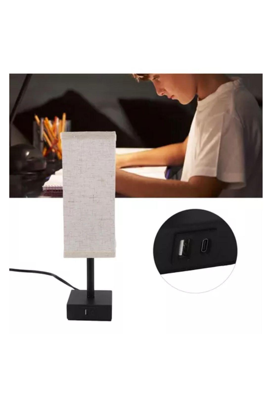 Lámpara decorativa de escritorio/velador con cargador, color blanco-2