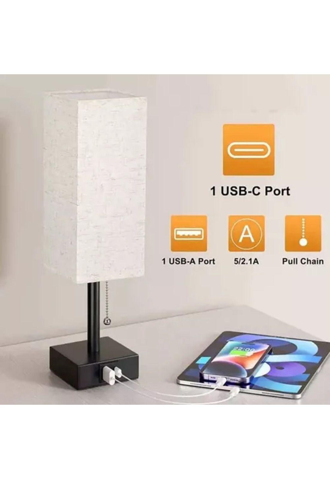 Lámpara decorativa de escritorio/velador con cargador, color blanco-4