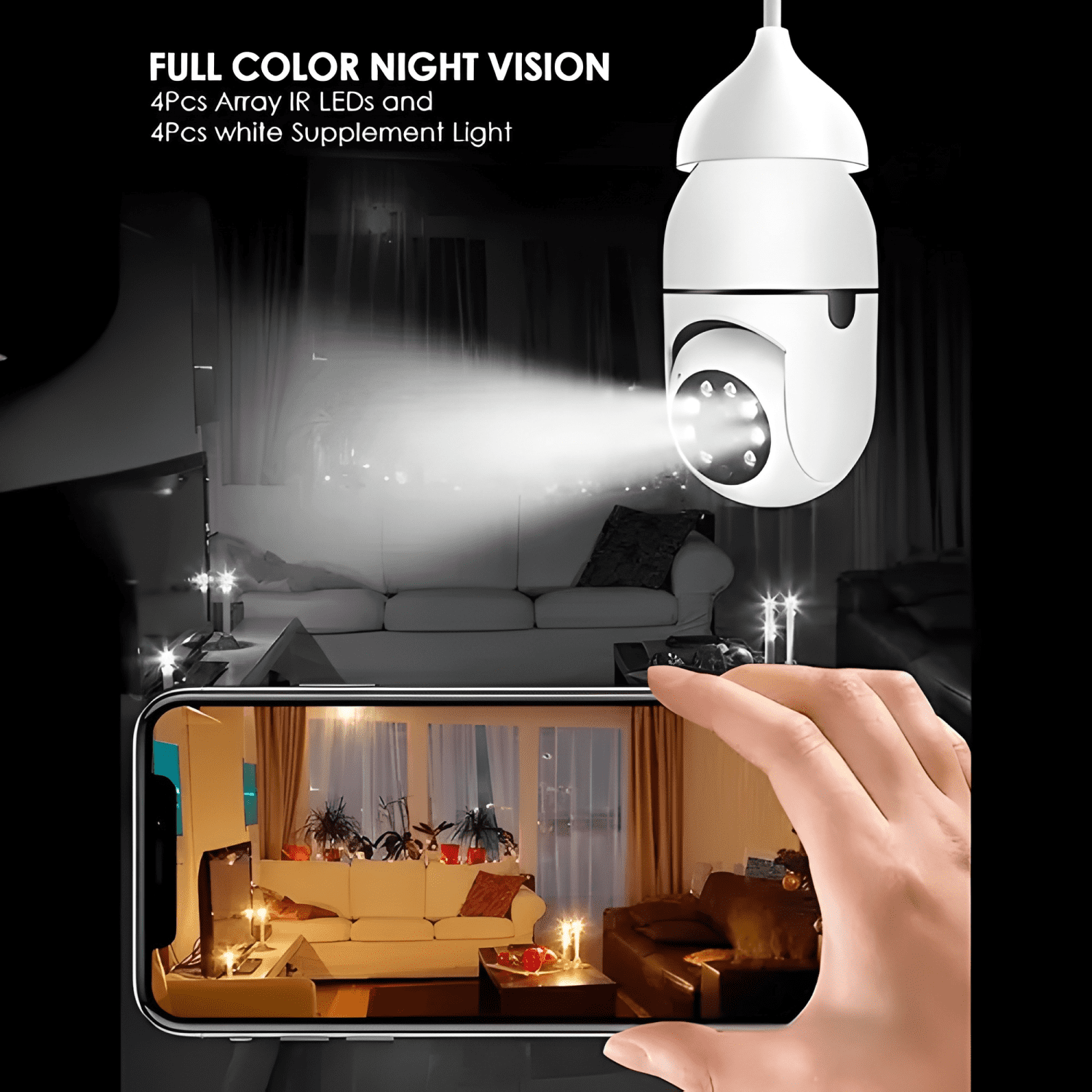 Camara Smart Ip Ampolleta Motorizada 360° Nocturna Blanco-4