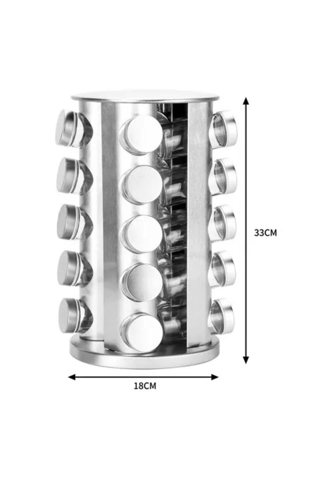 Condimenteros especiero giratorio de cocina, 20 frascos plateados-2