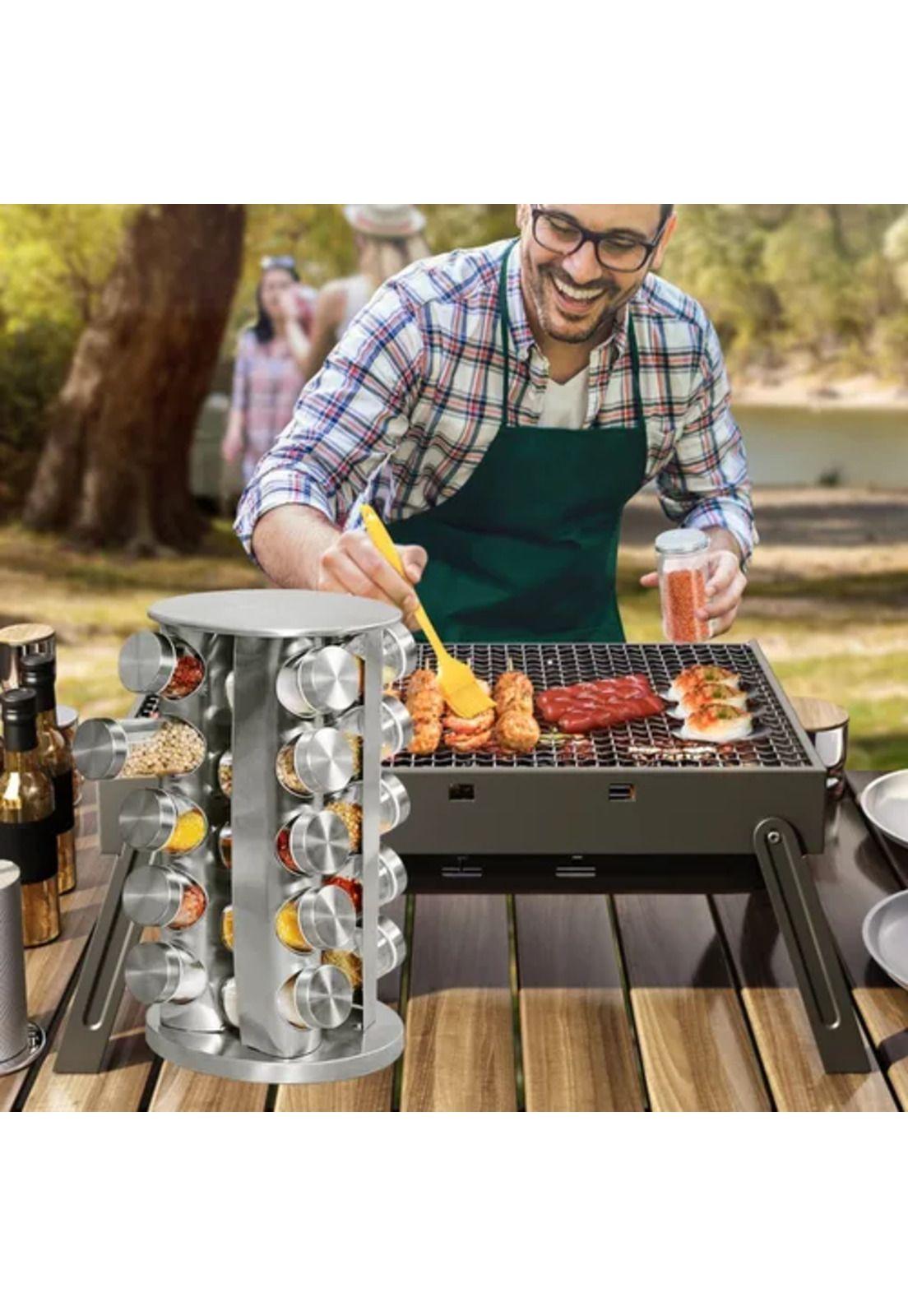 Condimenteros especiero giratorio de cocina, 20 frascos plateados-3