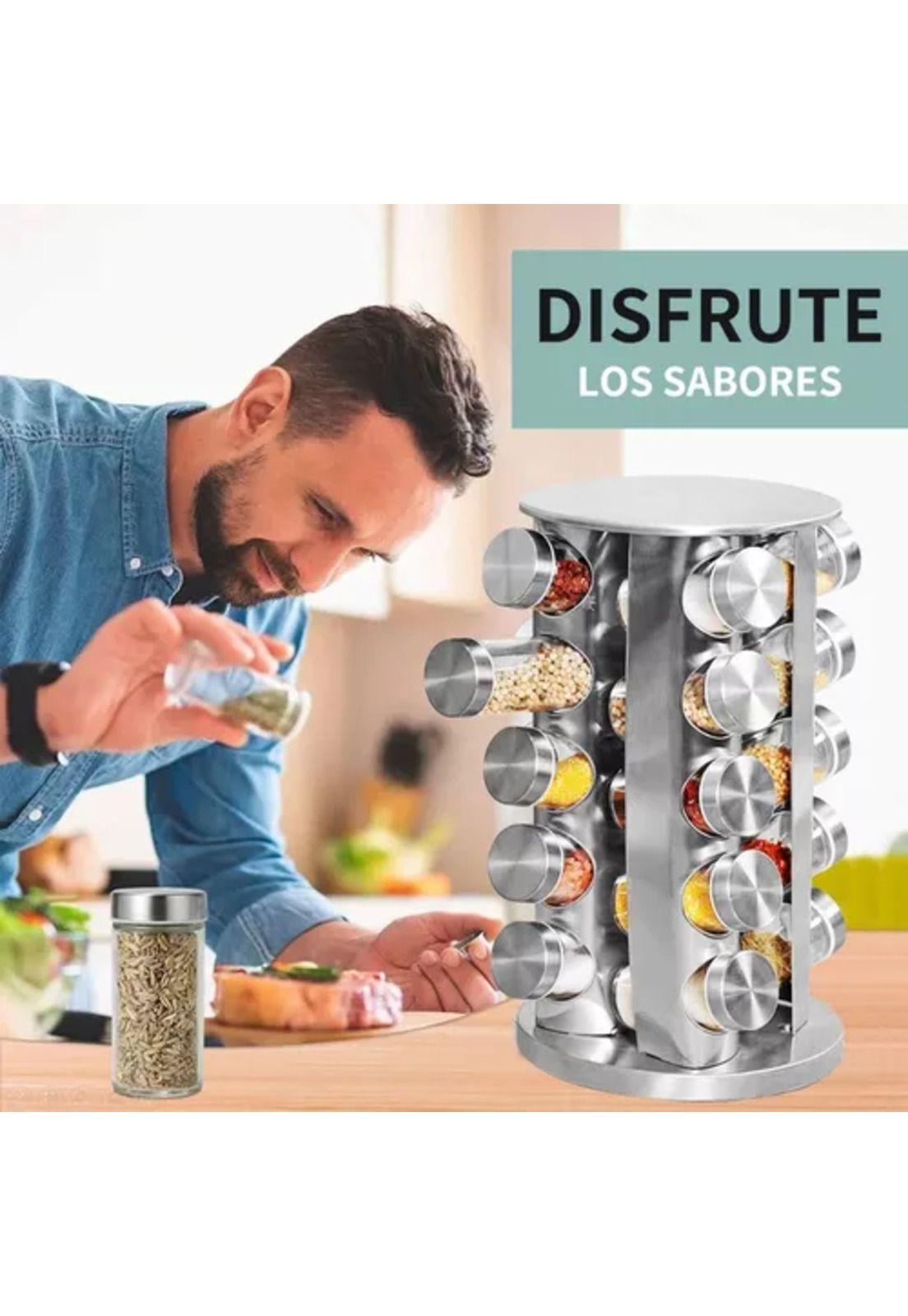 Condimenteros especiero giratorio de cocina, 20 frascos plateados-4