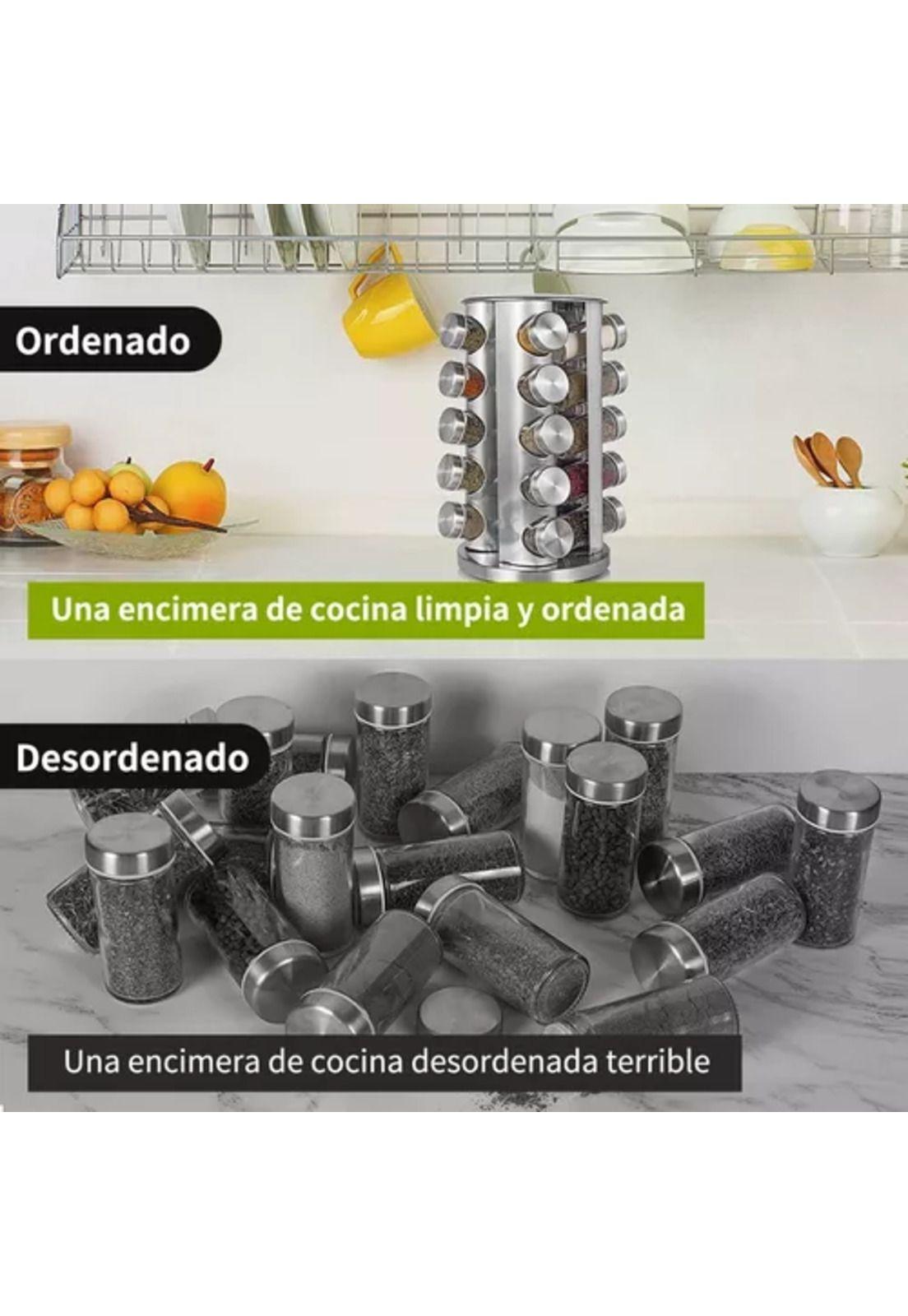 Condimenteros especiero giratorio de cocina, 20 frascos plateados-6
