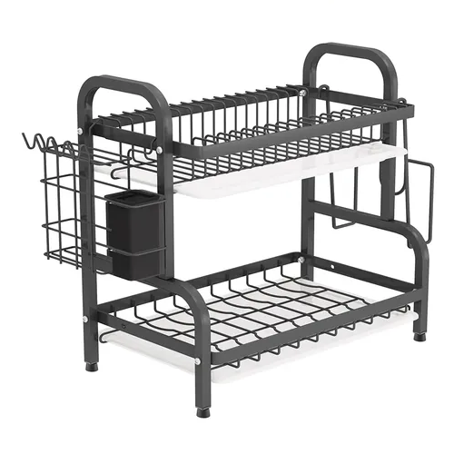 Organizador escurridor platos 2 niveles color negro-0