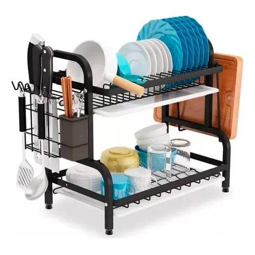 Organizador escurridor platos 2 niveles color negro-1