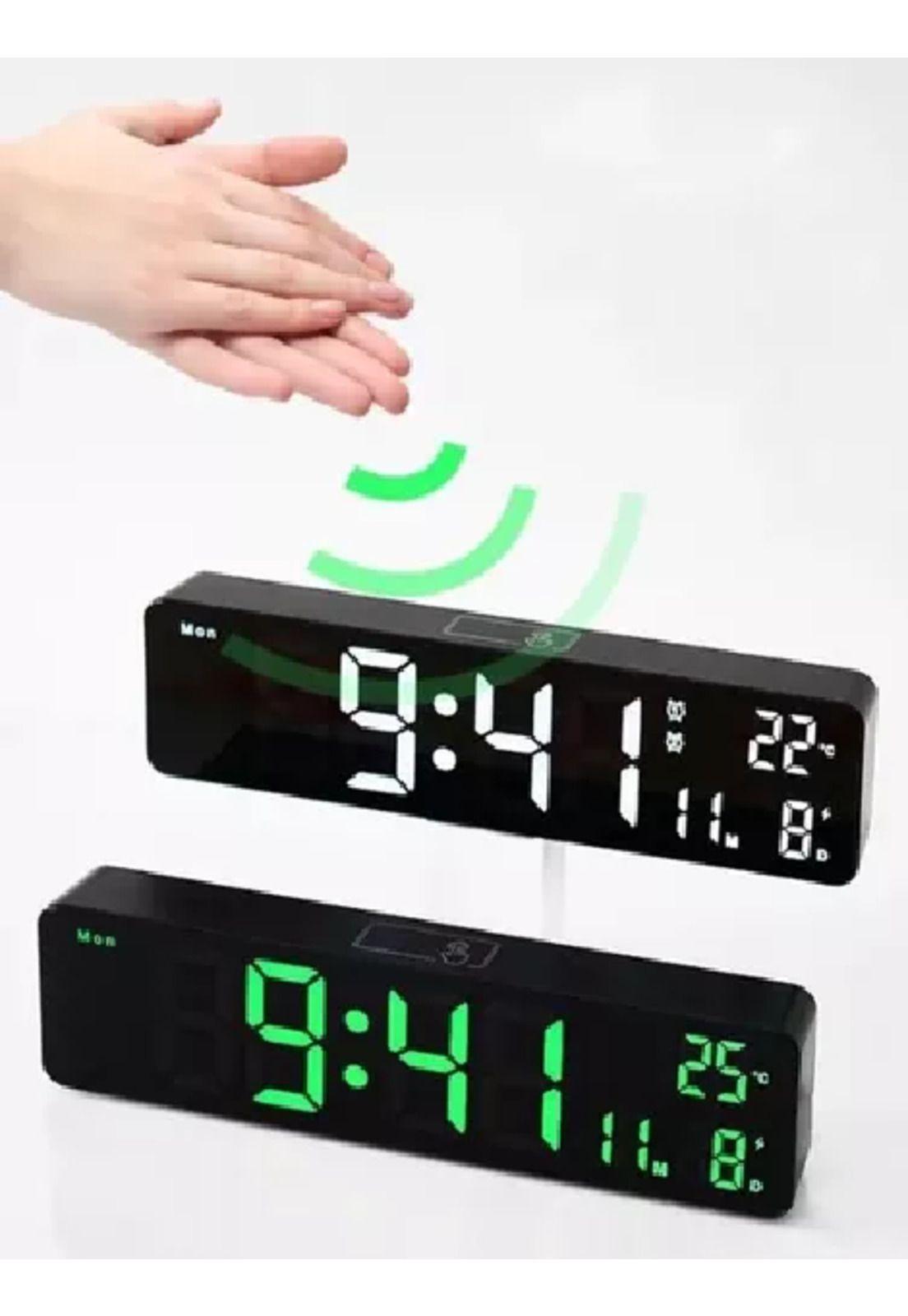 Reloj despertador led fecha temperatura alarma color negro-2