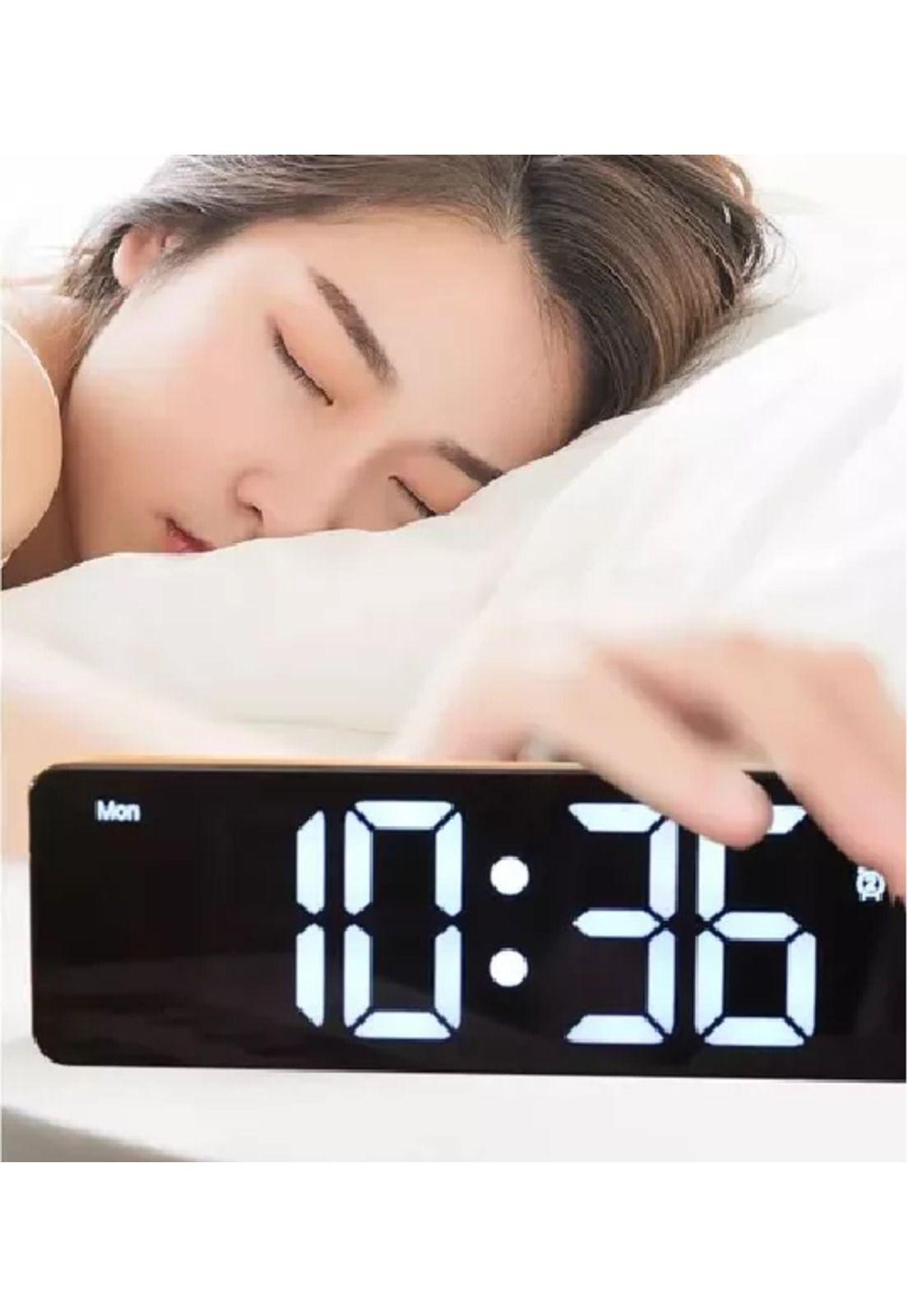 Reloj despertador led fecha temperatura alarma color negro-3