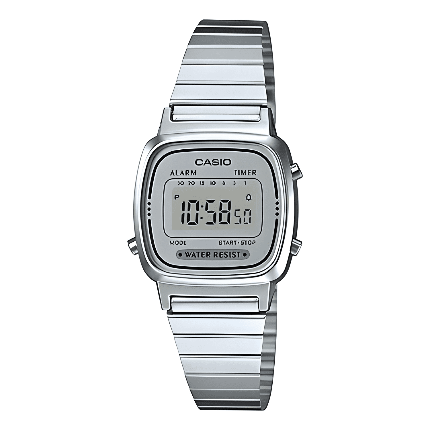 Reloj pulsera digital casio la670wa-7df con correa de acero-0