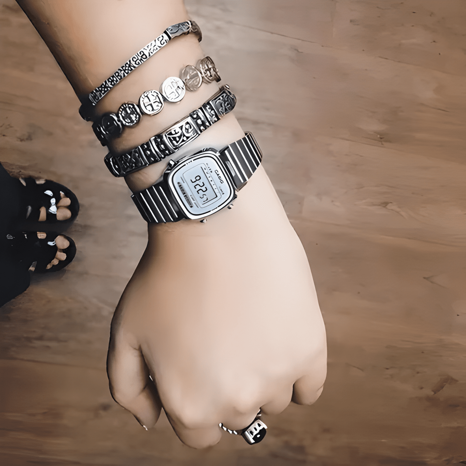 Reloj pulsera digital casio la670wa-7df con correa de acero-1
