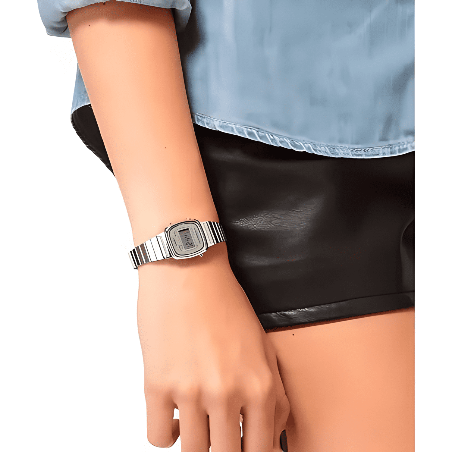 Reloj pulsera digital casio la670wa-7df con correa de acero-2