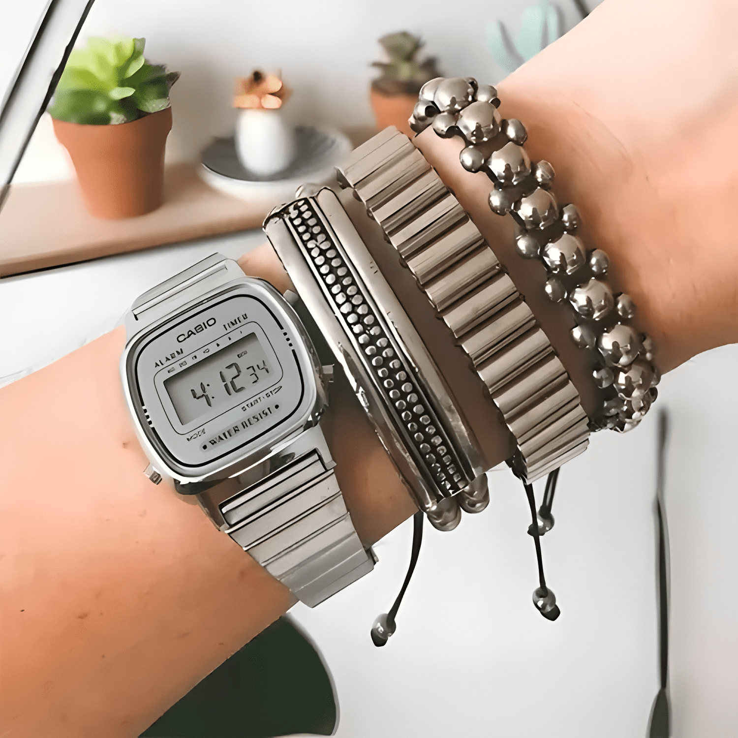 Reloj pulsera digital casio la670wa-7df con correa de acero-3