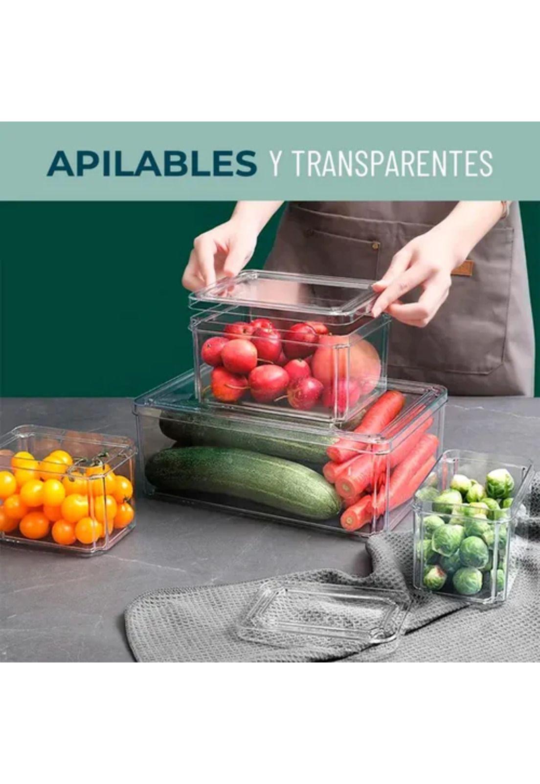 Organizador para refrigerador, set de 3 contenedores con tapa-4