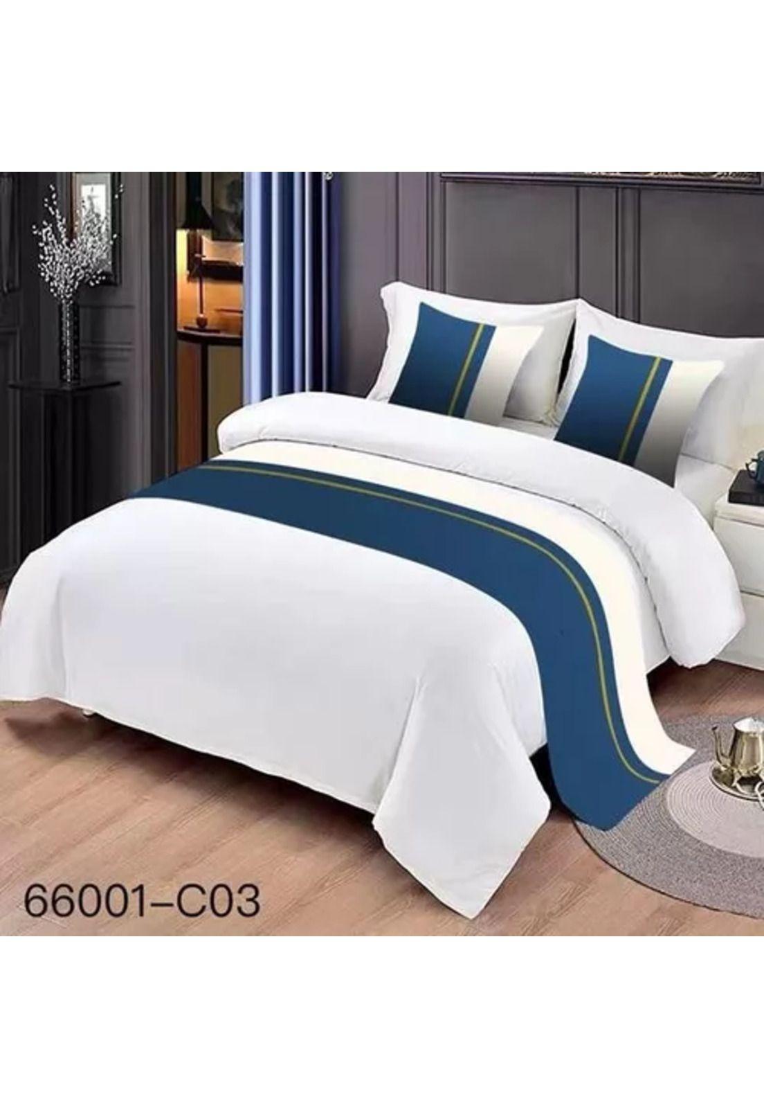 Pieceras para cama decorativa 60x200 cm + 2 fundas 45x45 diseño 3 color azul-1