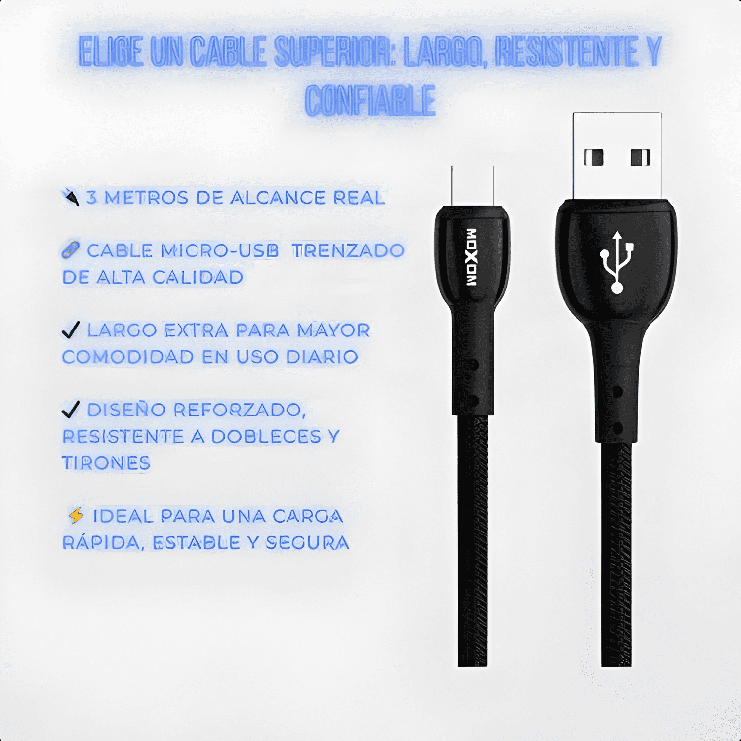 Cable micro USB de 3 metros para carga rápida y PS4 Negro-2