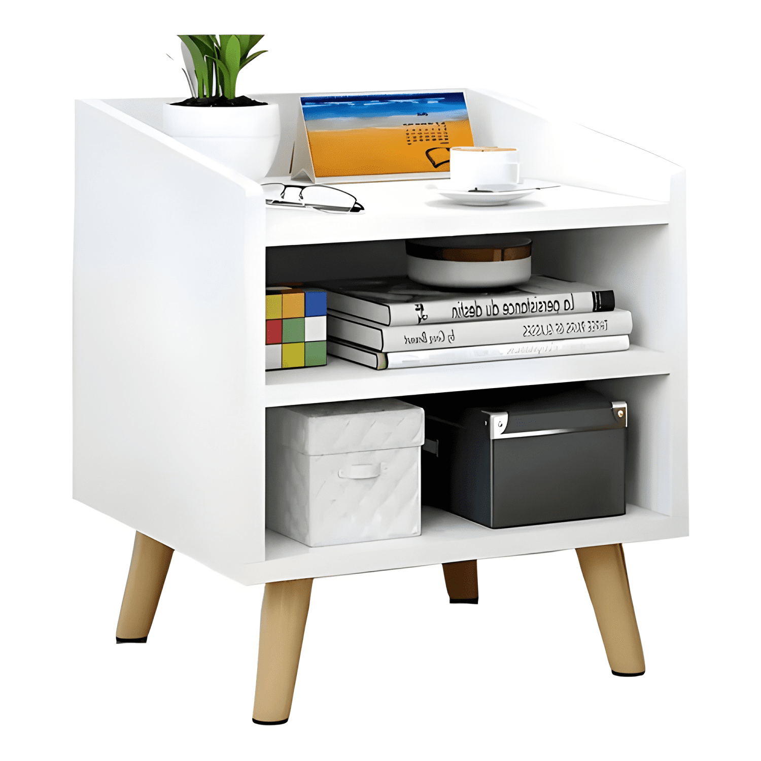 Velador Gav 2 estantes melamina minimalista 37x30x48cm-1