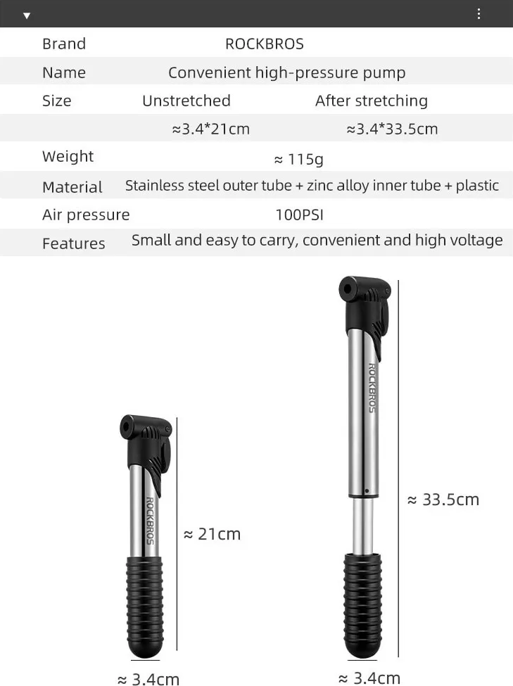 Bombín Bicicleta Rockbros Inflador Portátil Mtb Ruta 100 Psi-7