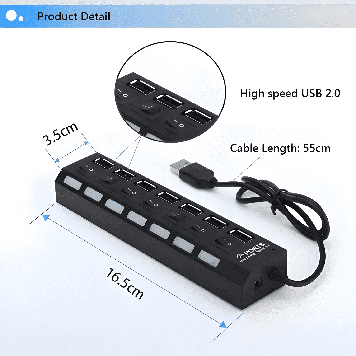 Hub 7 puertos multi USB 2.0 indicador luz LED-1