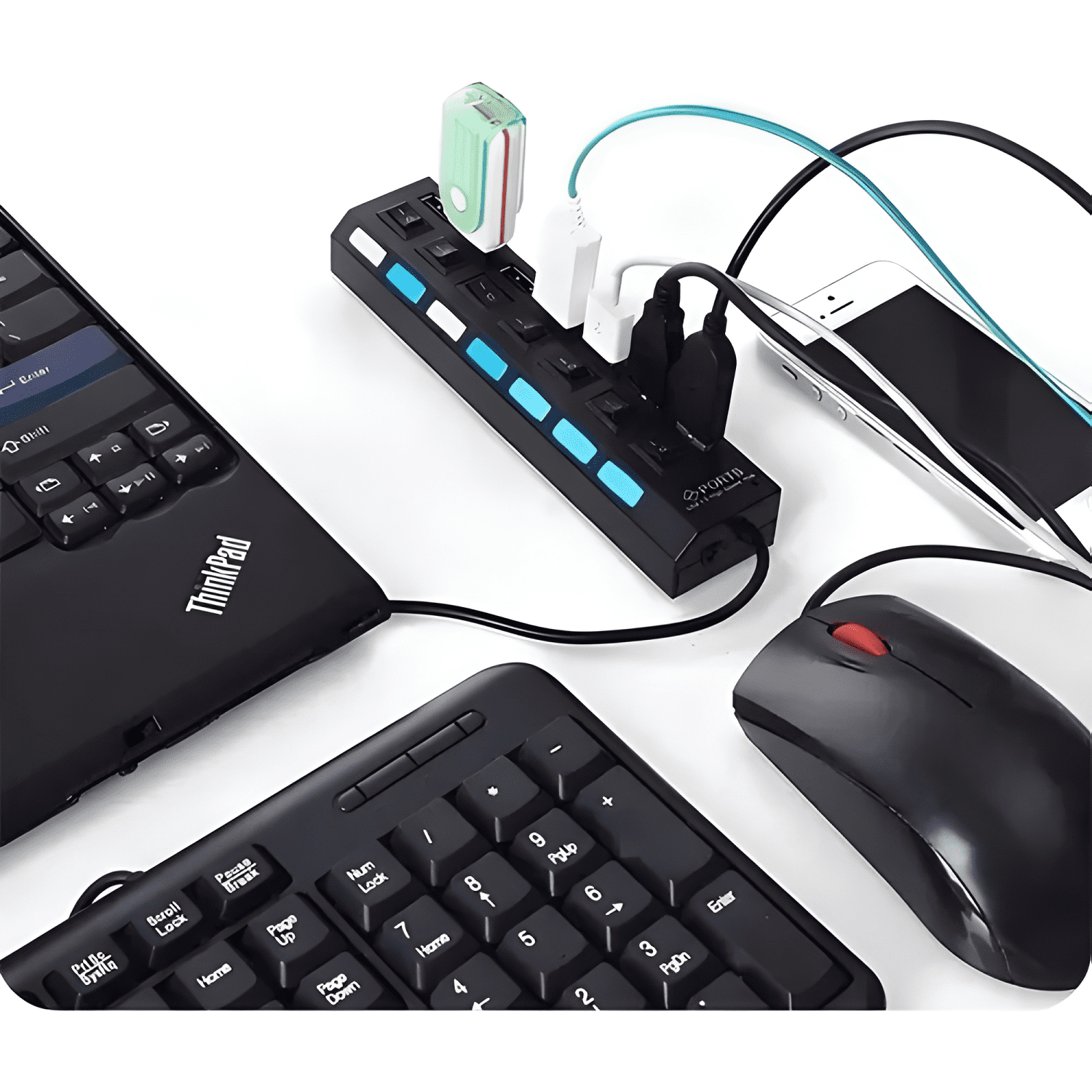 Hub 7 puertos multi USB 2.0 indicador luz LED-2