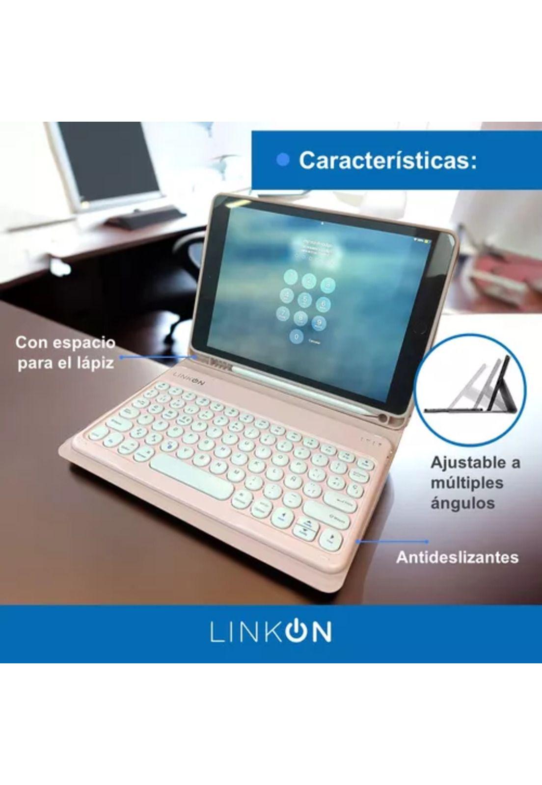 Carcasa funda con teclado para iPad Linkon 10.2 y 10.9, color rosado-3