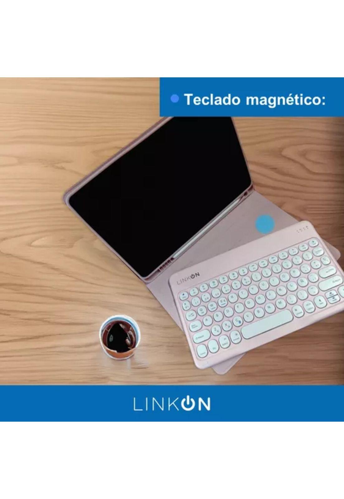 Carcasa funda con teclado para iPad Linkon 10.2 y 10.9, color rosado-4