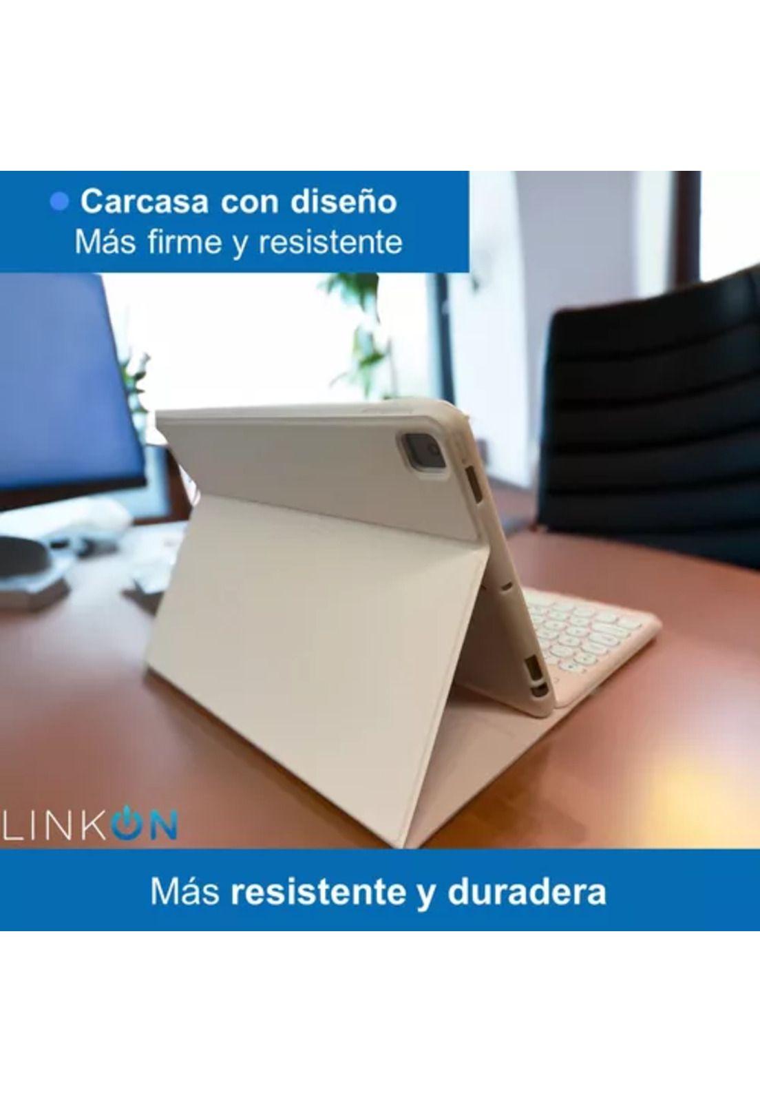 Carcasa funda con teclado para iPad Linkon 10.2 y 10.9, color rosado-6