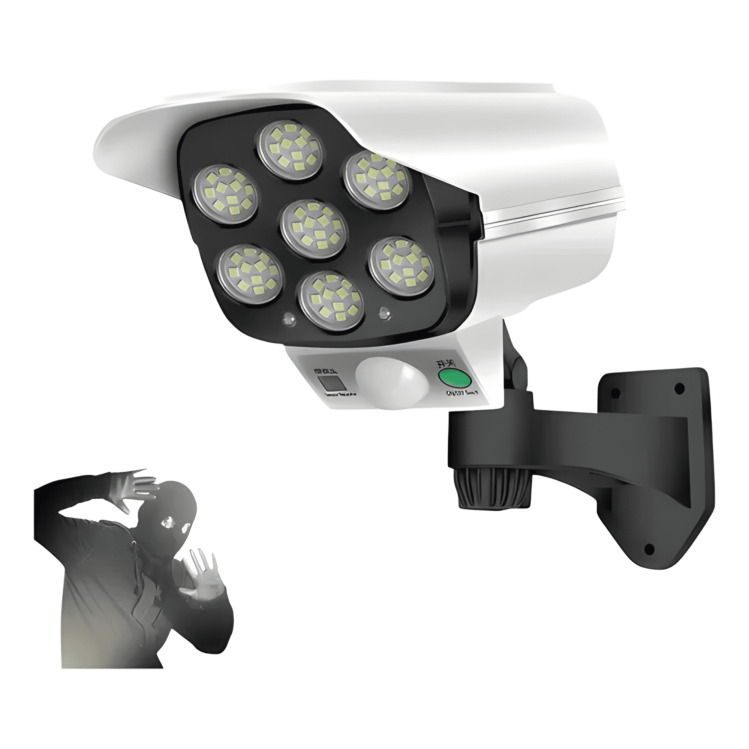 Camara Seguridad Solar Falsa Sensor Movimientos Foco Blanco-0