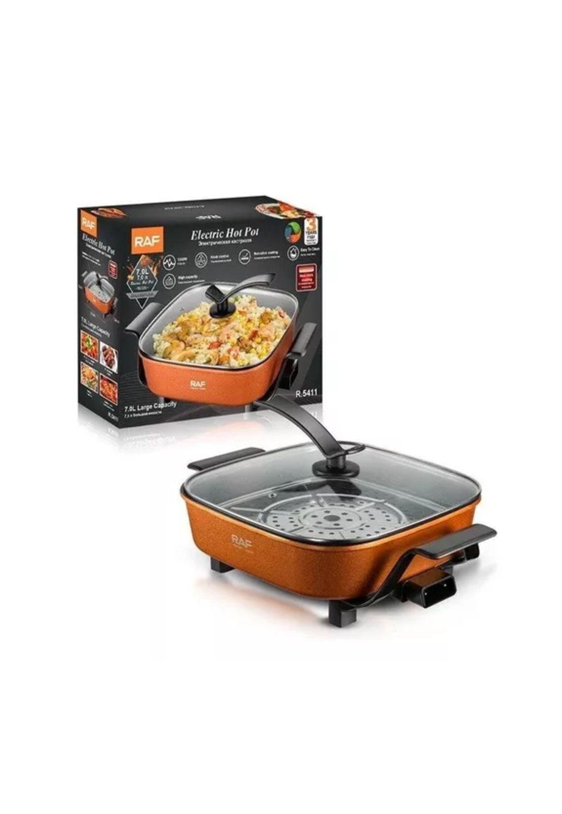 Olla eléctrica al vapor sartén antiadherente 1350w 7L, color naranja-3