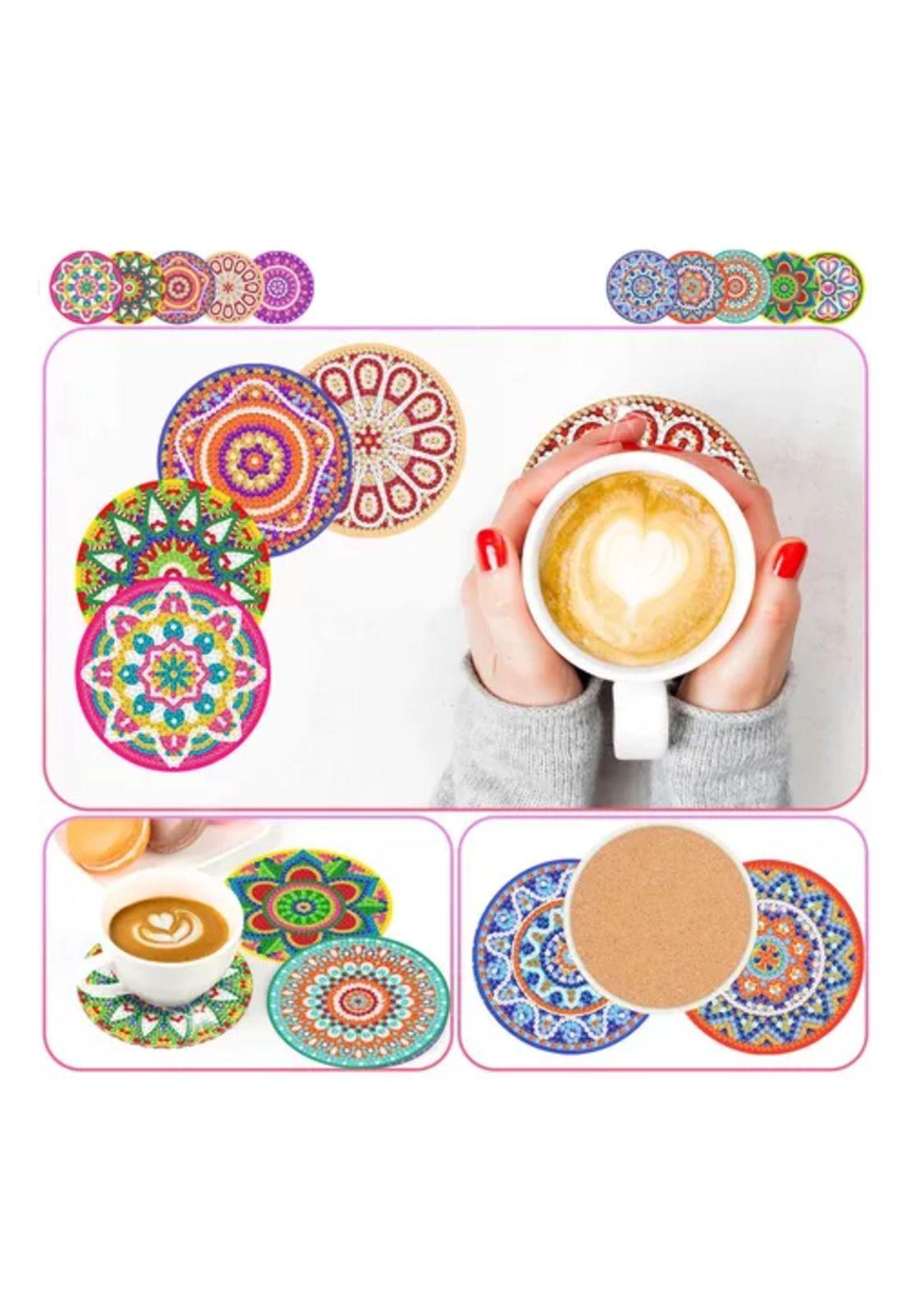 Kit de 10 posavasos de pintura diamante 5D, estilo mandala, 10 cm-2