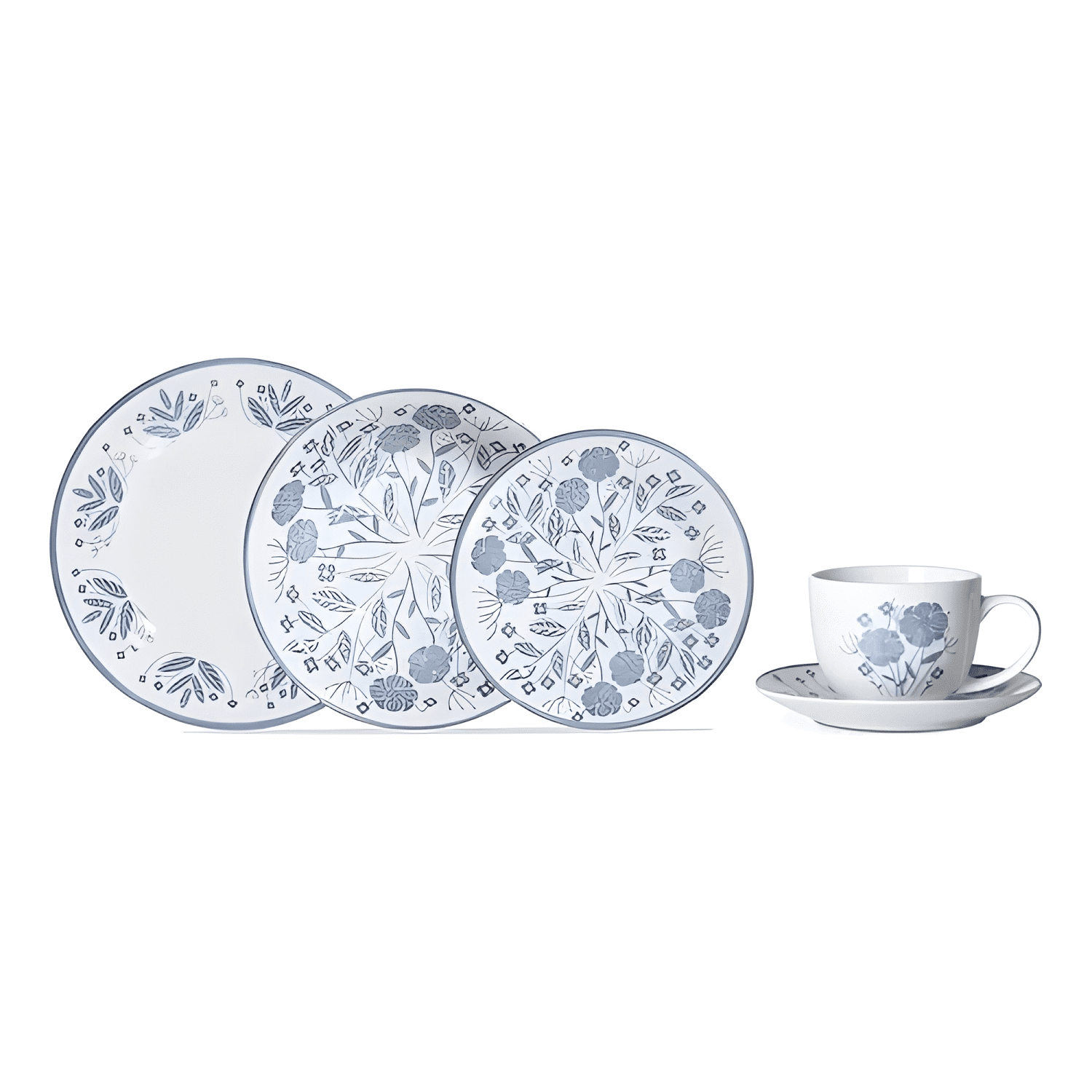 Juego de vajilla 30 piezas de porcelana diseño floral Azul-0