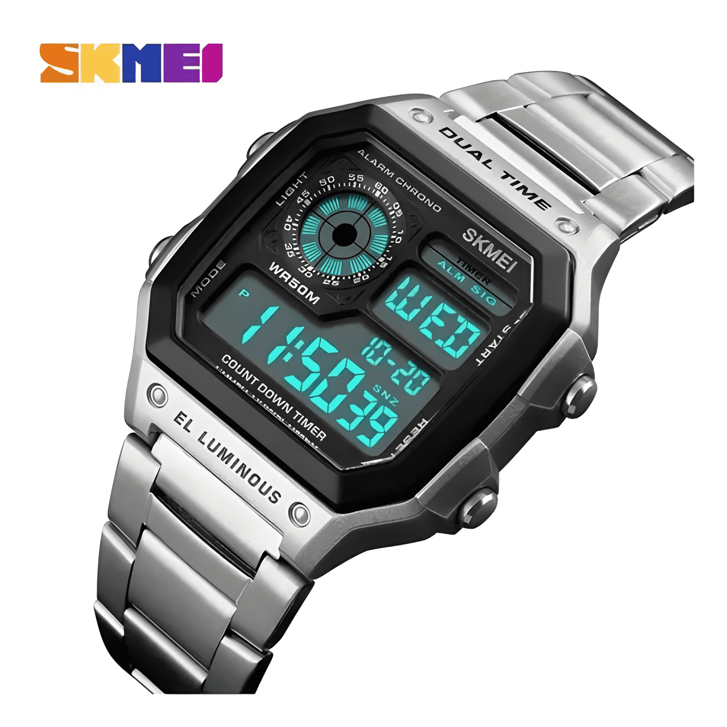 Reloj pulsera digital skmei 1335 con correa de acero-3