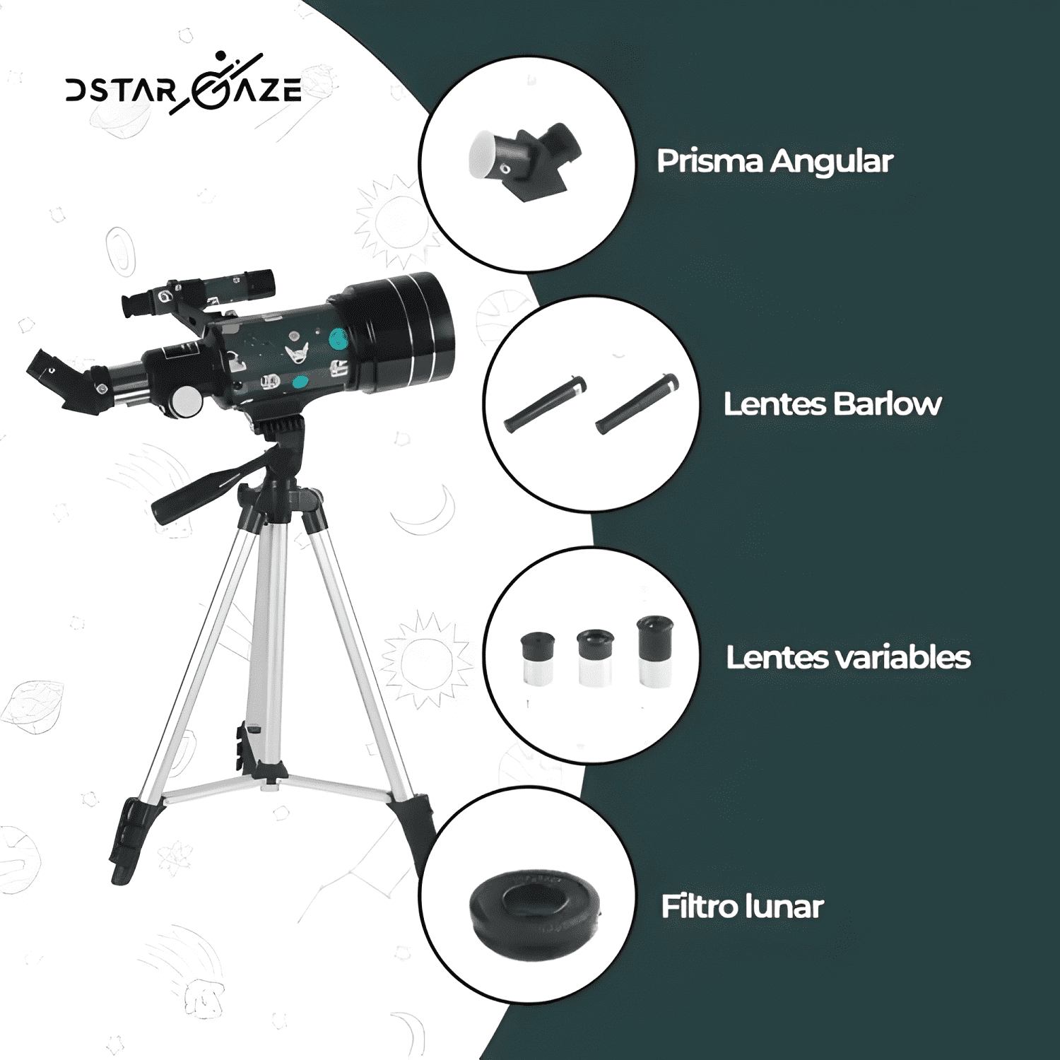 Telescopio Astronómico 30070m con Diseño Espacial Plus Verde-3