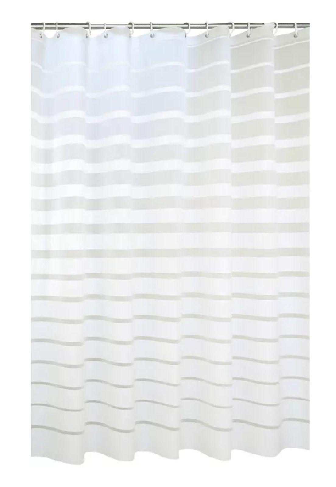 Cortina de baño rayada 180 x 180 cm con accesorios blanco-0