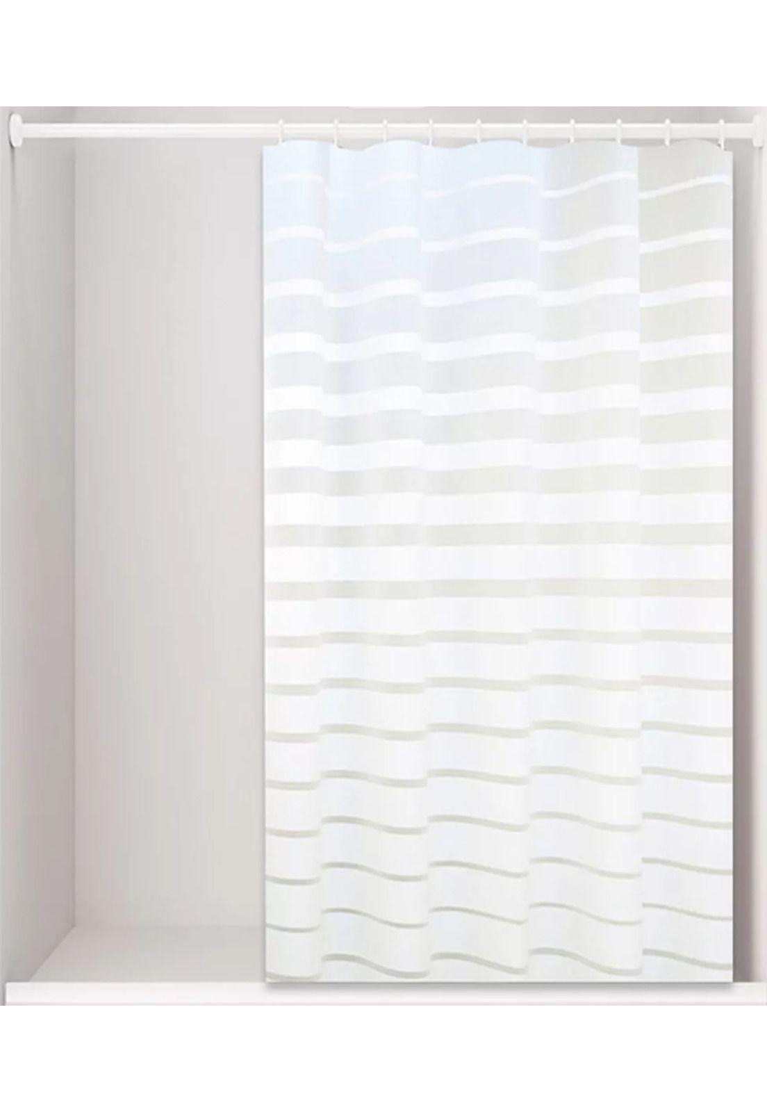 Cortina de baño rayada 180 x 180 cm con accesorios blanco-1