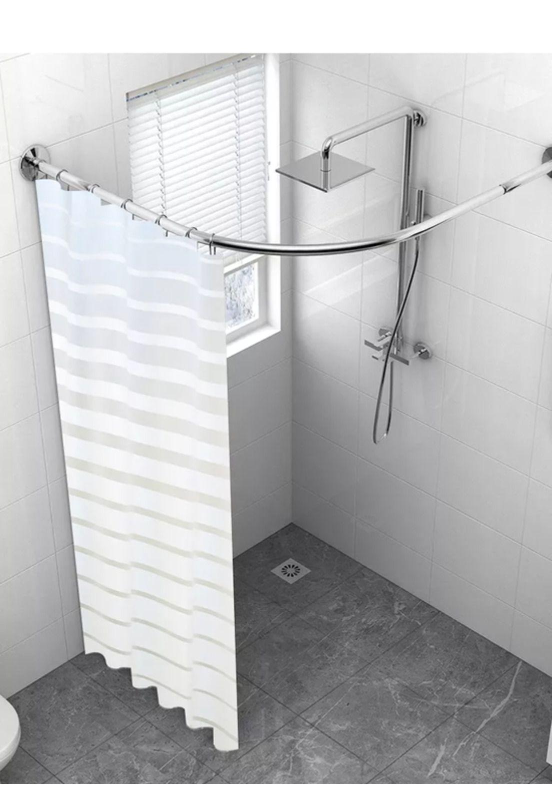 Cortina de baño rayada 180 x 180 cm con accesorios blanco-2