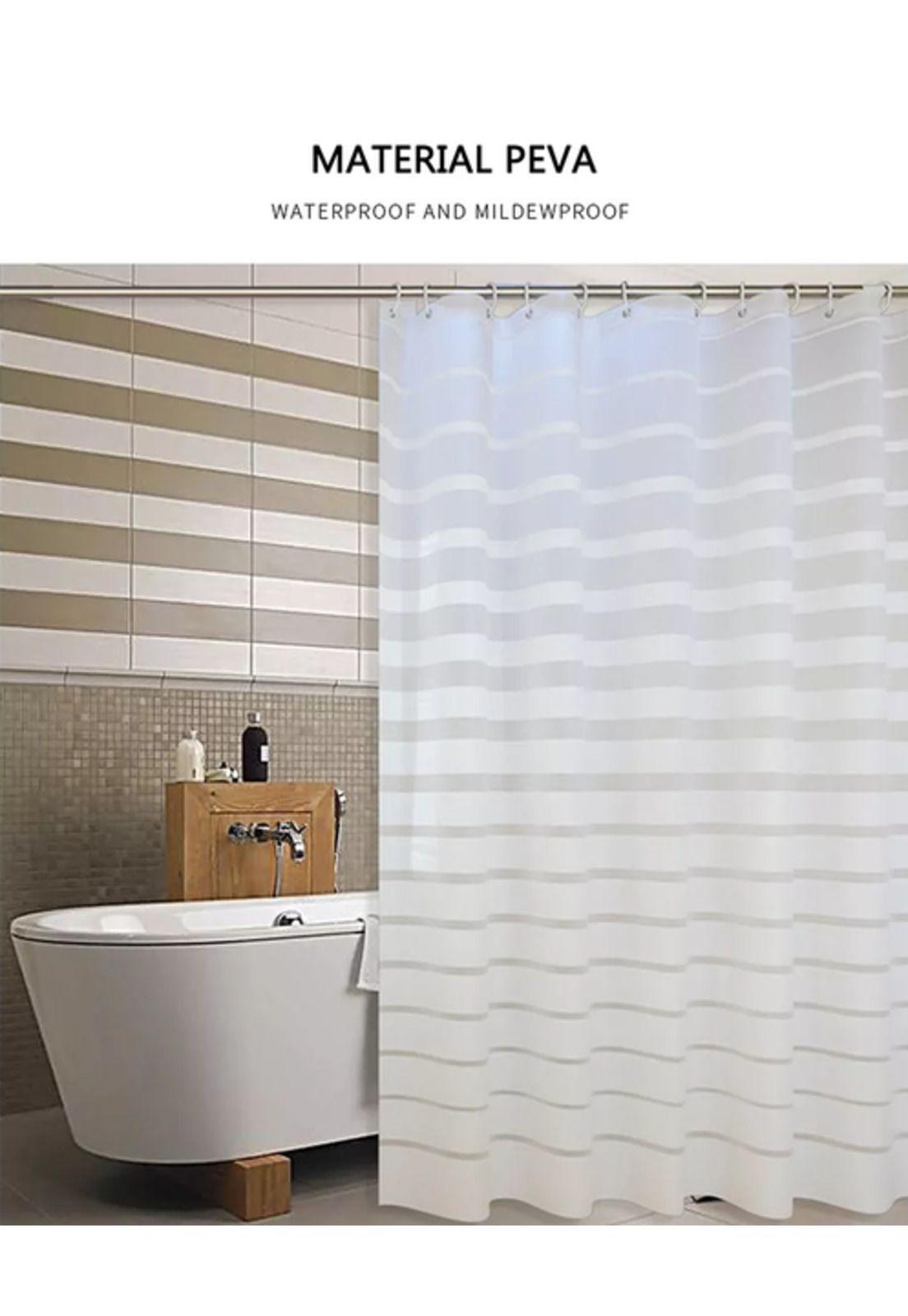 Cortina de baño rayada 180 x 180 cm con accesorios blanco-3
