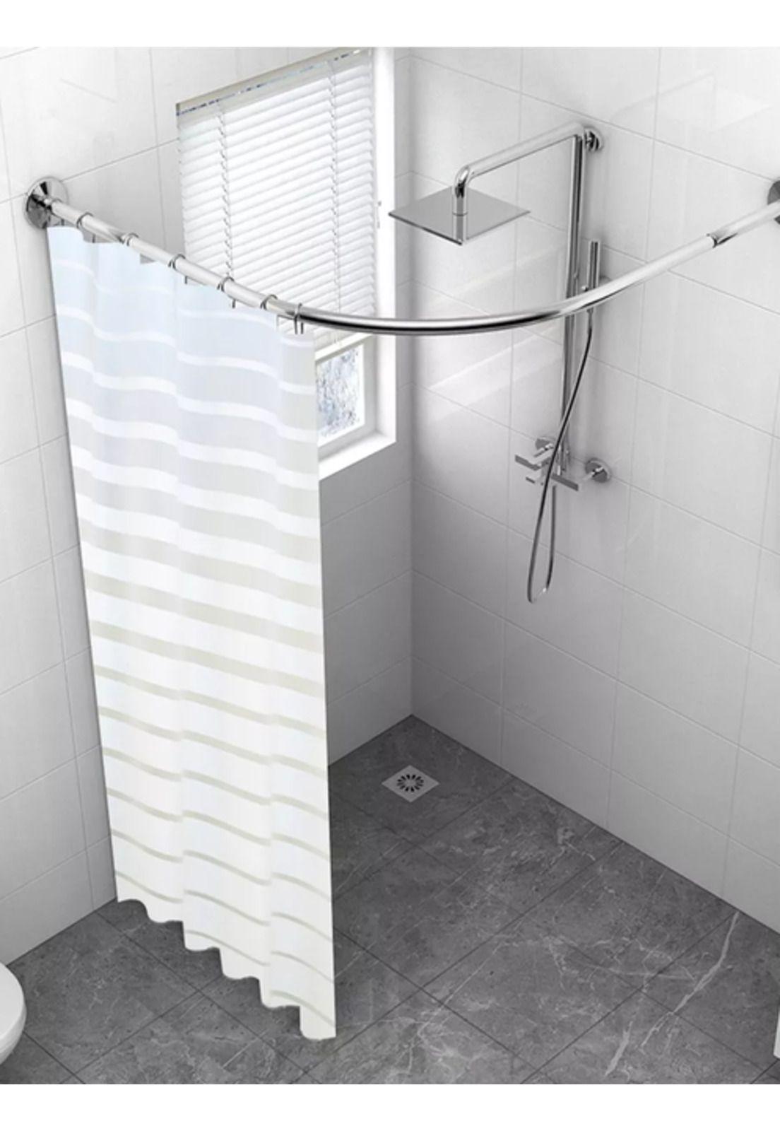 Cortina de baño rayada 180 x 180 cm con accesorios blanco-5