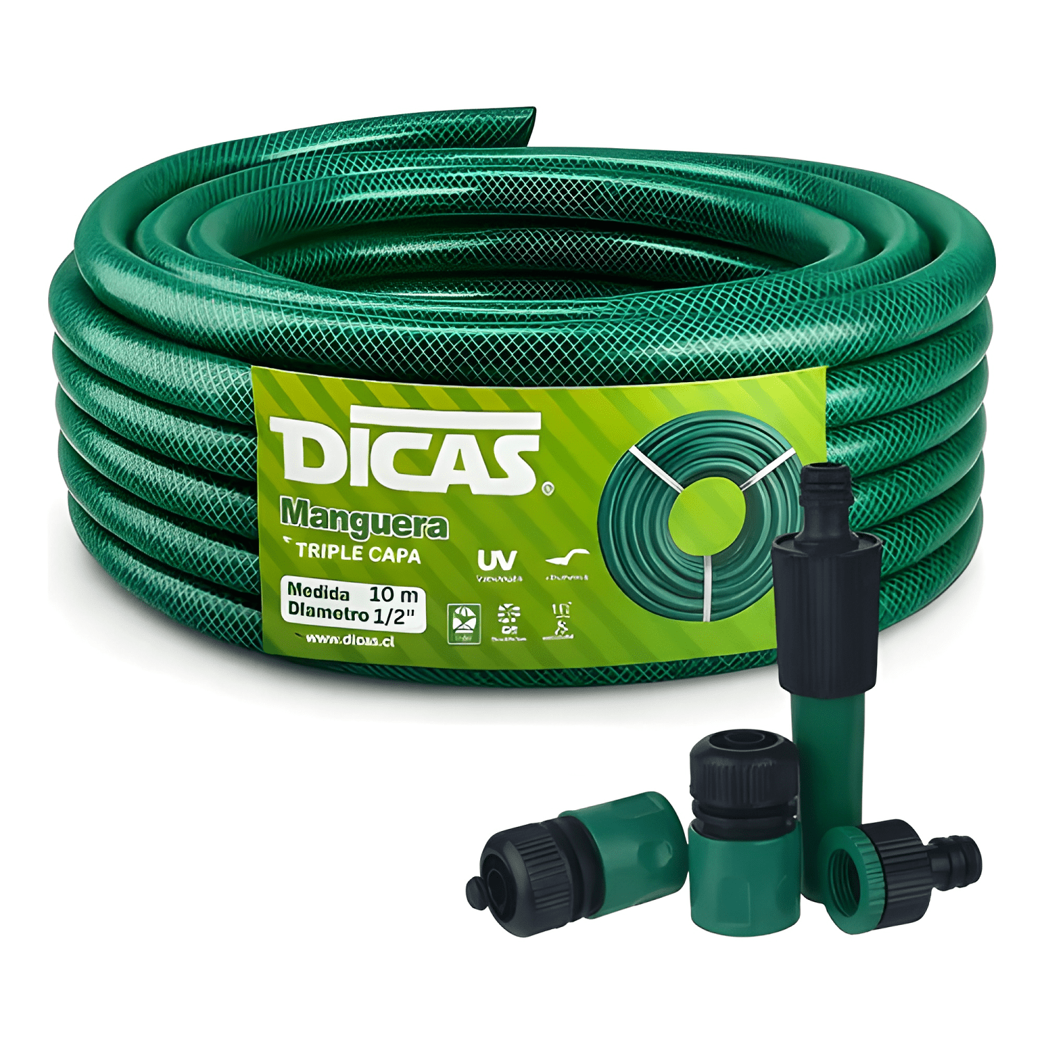 Manguera jardin reforzada 1/2 pulgada 10 m con acoples-0