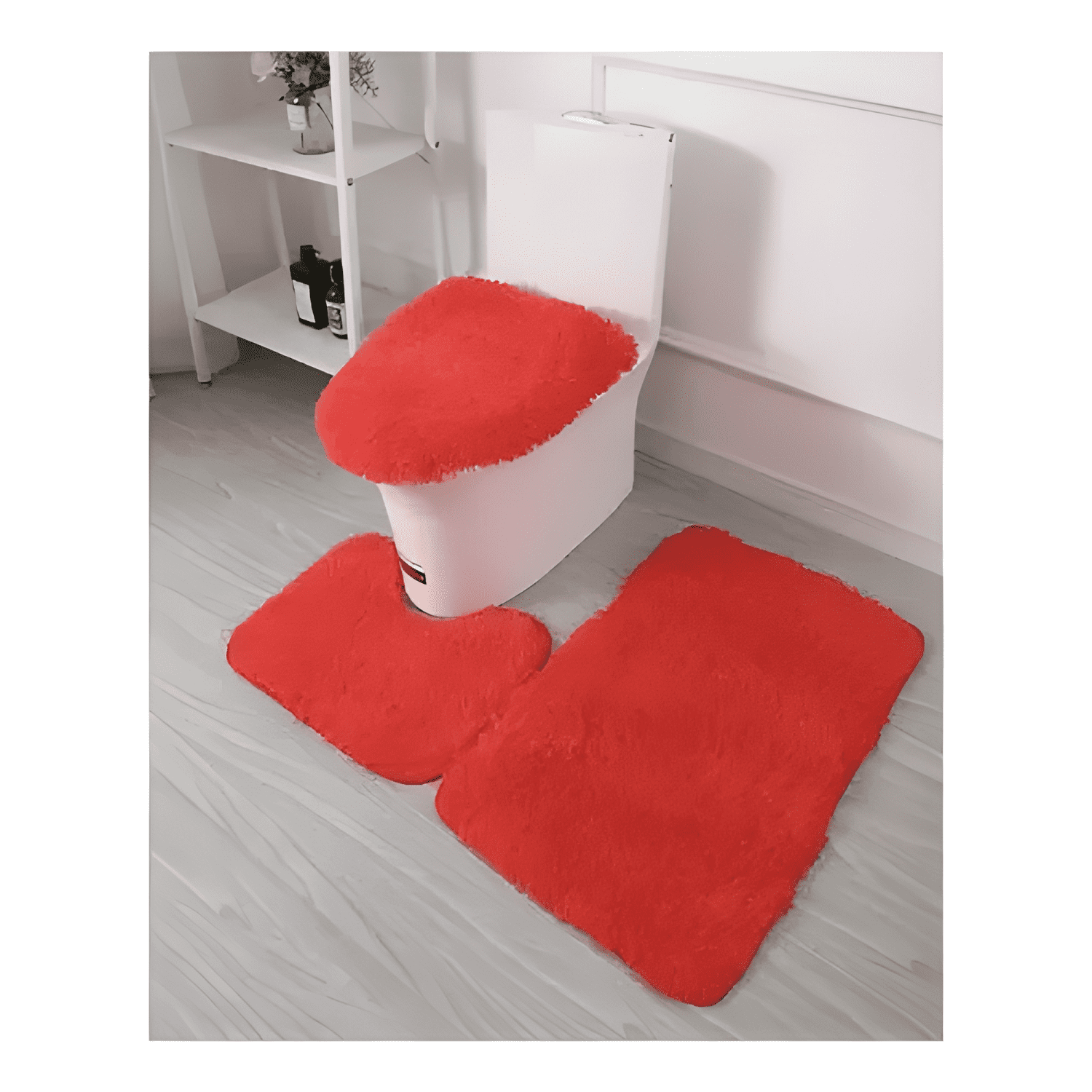 Set Alfombras De Baño 3 Piezas Peludo Color Liso Juego #3-3