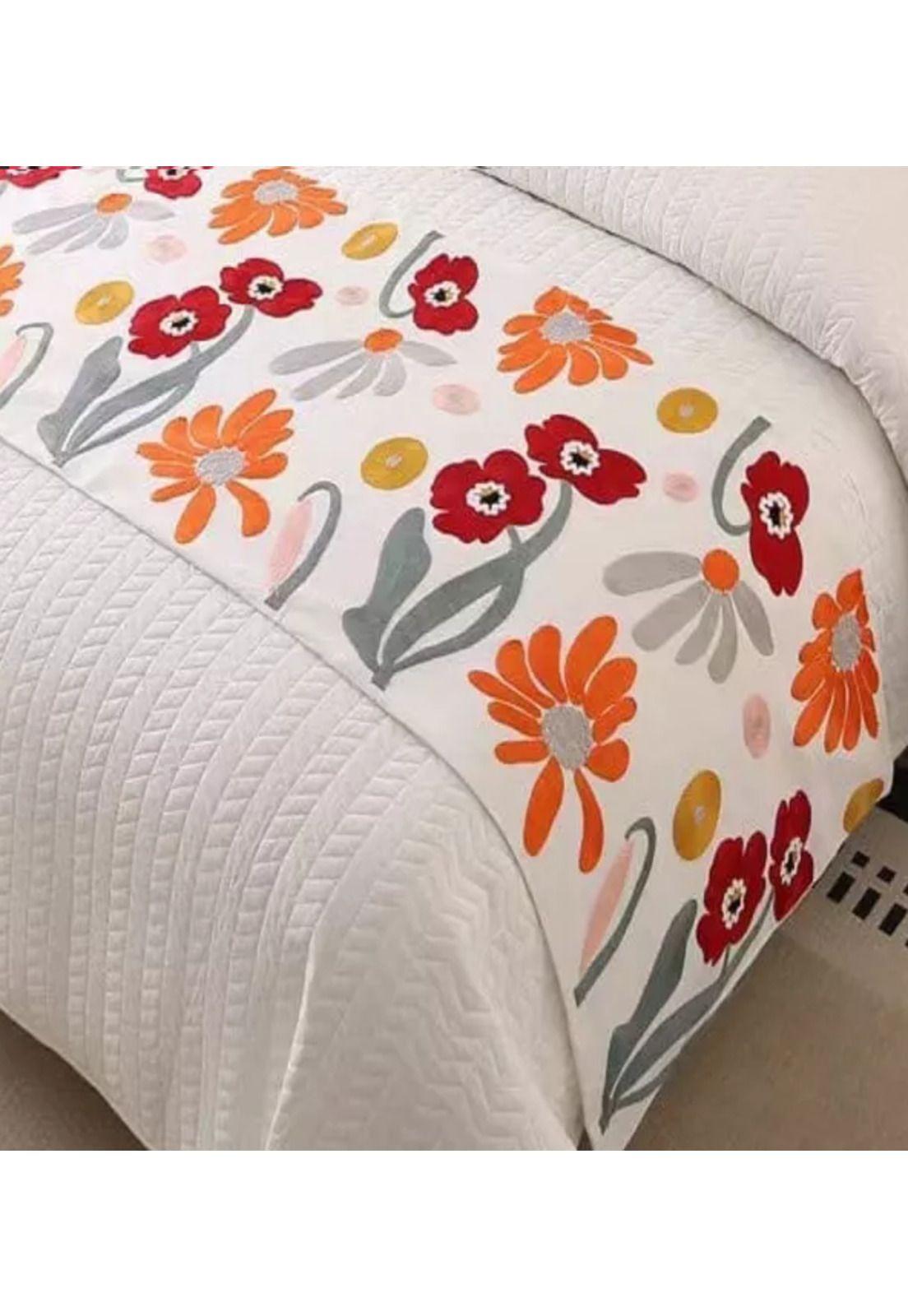 Piecera bordada para cama sin fundas de cojín diseño 4 color crema-2