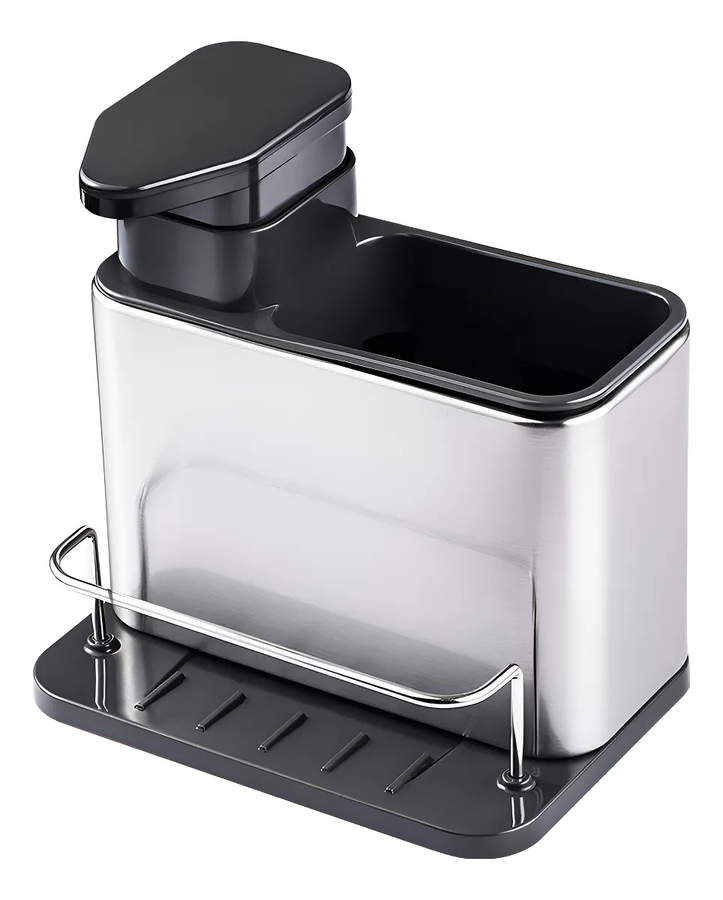 Dispensador De Jabón 3 En 1 Soporte Para Esponja Color Gris-0