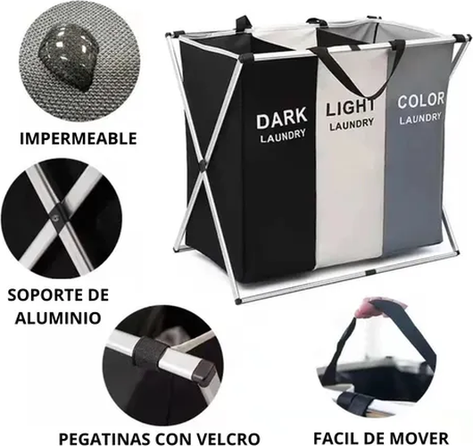 Cesto ropa sucia 3 compartimentos plegable-1