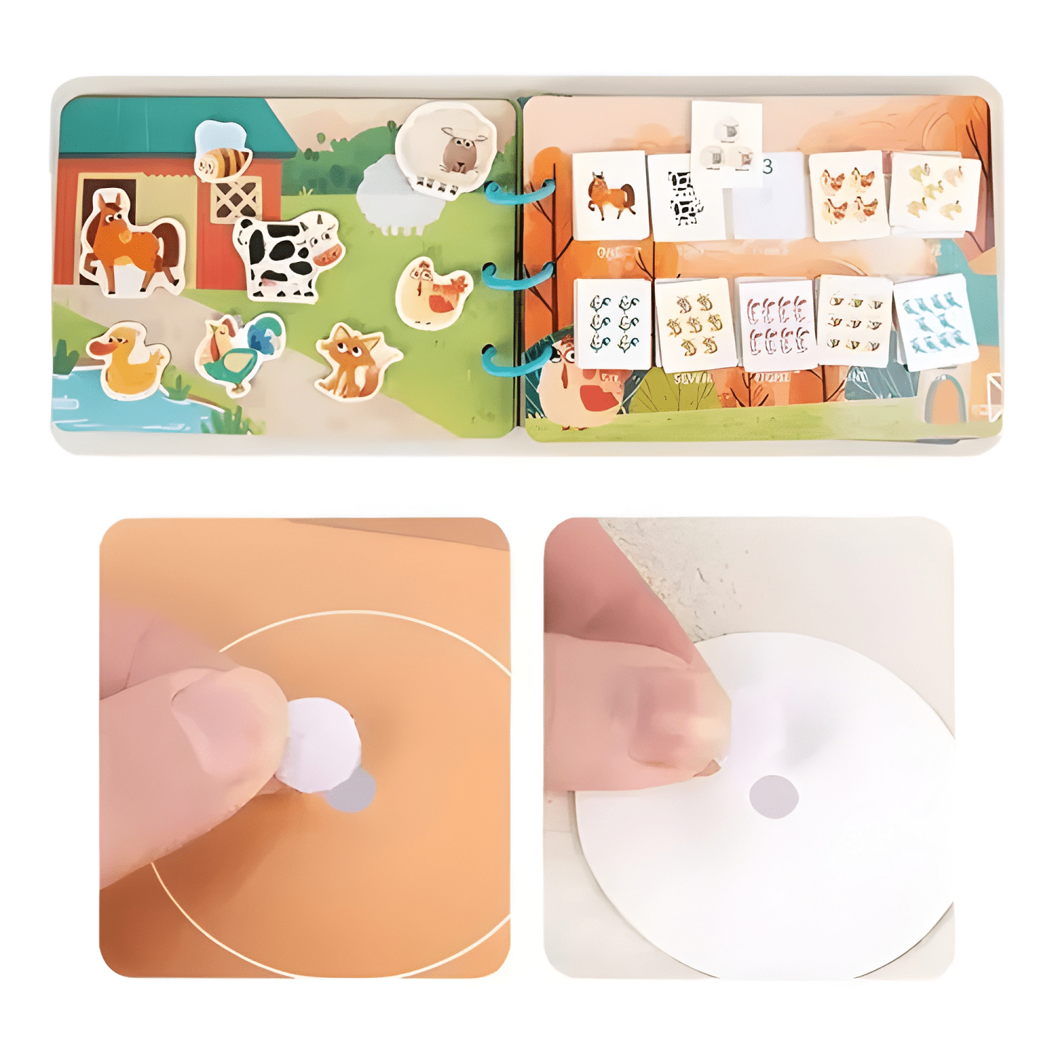 Libro sensorial didáctico montessori con velcro niños granja-2
