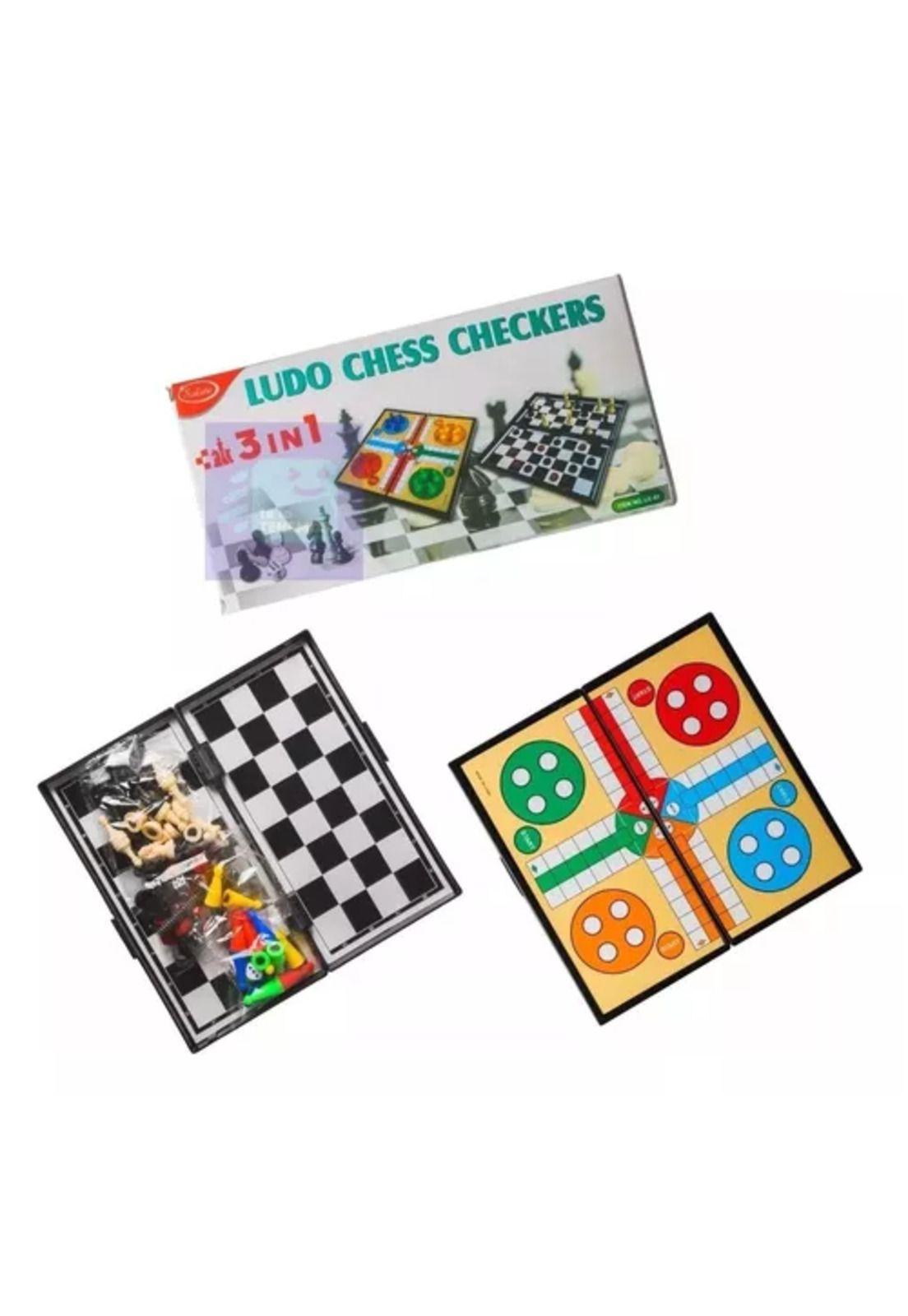 Juego de mesa 3 en 1: ludo, damas y ajedrez familiar-2