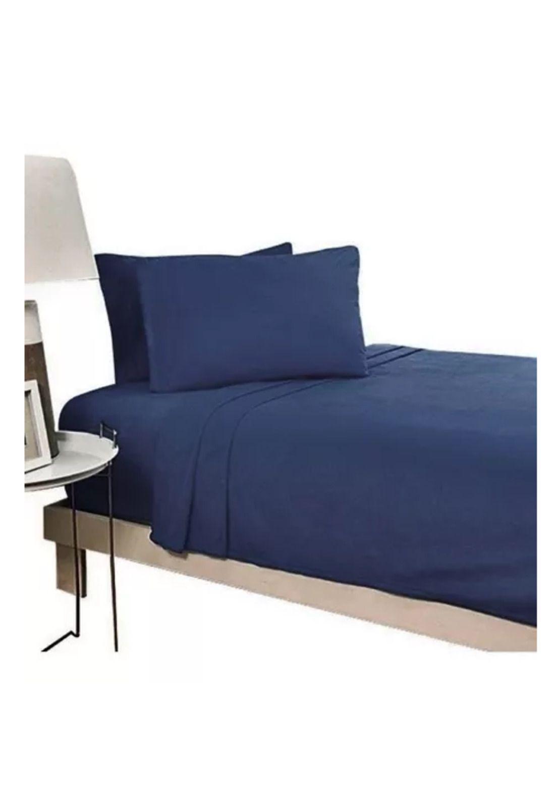 Juego de sábanas polar, 2 plazas, 4 piezas, color azul oscuro, elasticada-0
