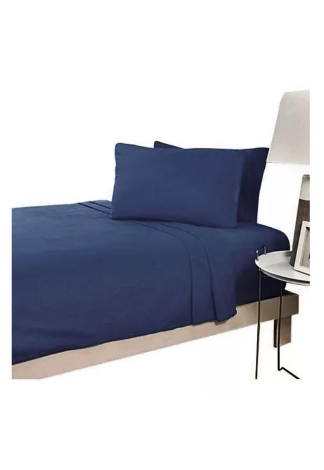 Juego de sábanas polar, 2 plazas, 4 piezas, color azul oscuro, elasticada-1