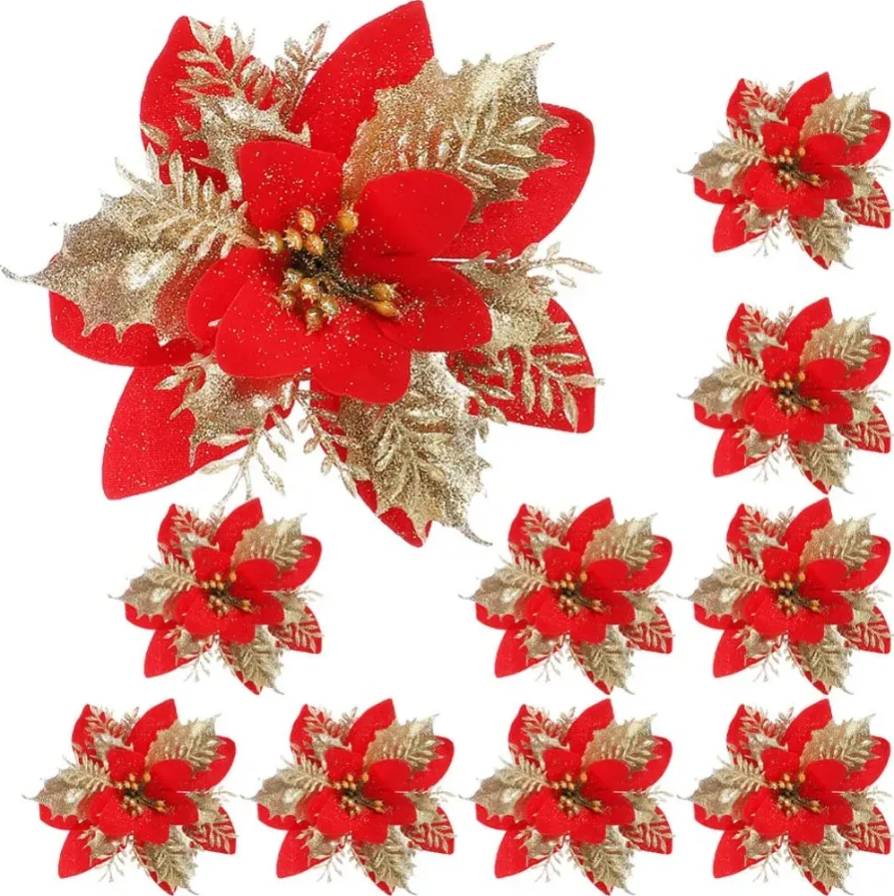 Pack 12 Flores Decorativas Plateadas Para Árbol Navidad-0