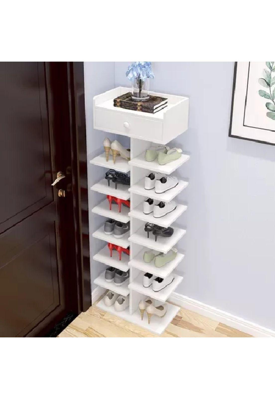 Zapatero Organizador Estante Zapatos 14 Pcs Hall Armario Blanco-3