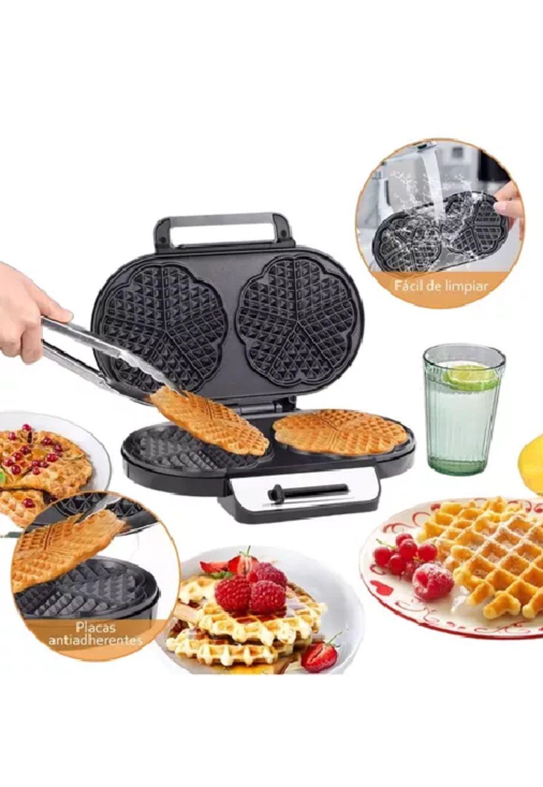 Wafflera doble eléctrica R-557 1200W, máquina de waffles, color plateado-2
