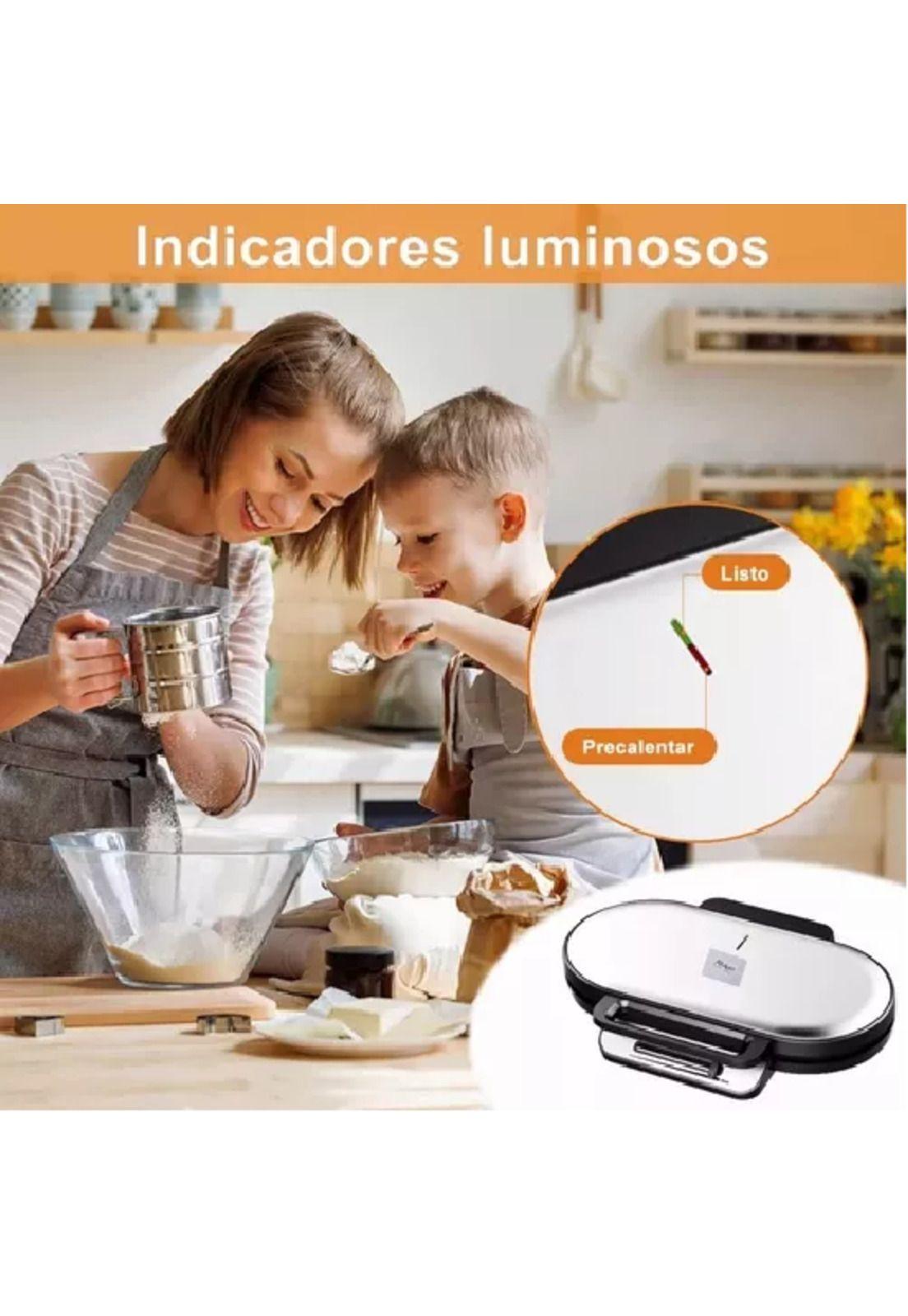Wafflera doble eléctrica R-557 1200W, máquina de waffles, color plateado-3