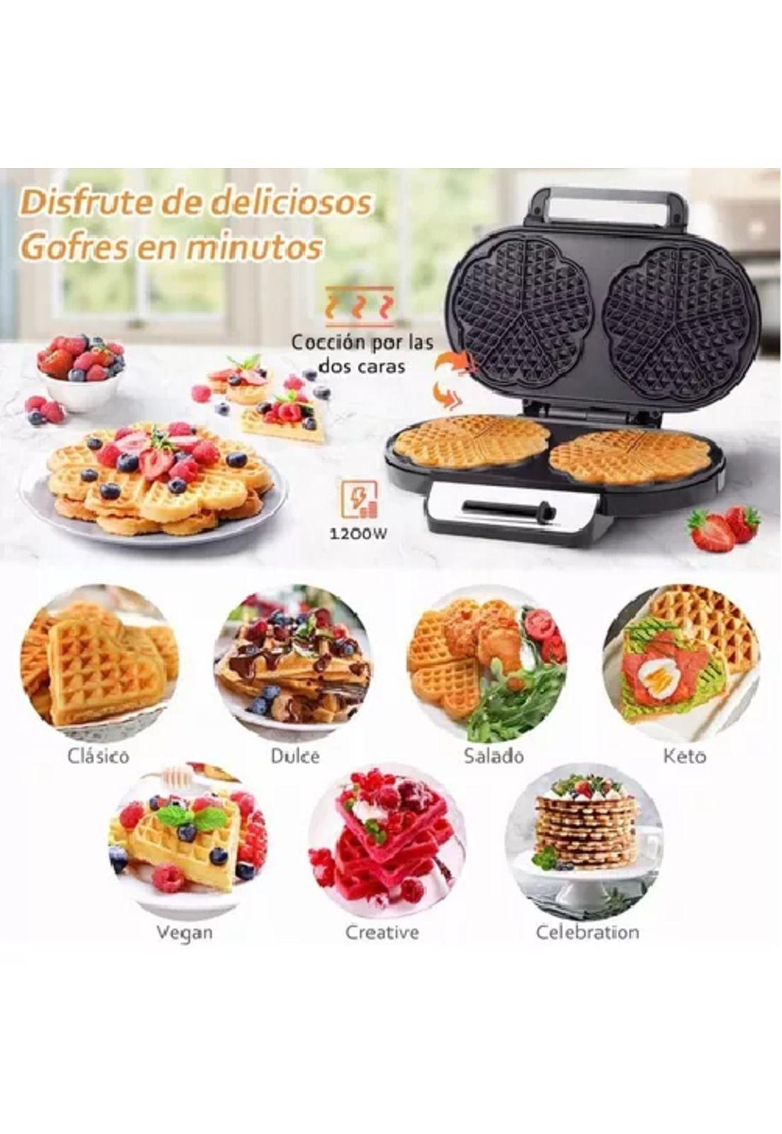 Wafflera doble eléctrica R-557 1200W, máquina de waffles, color plateado-4
